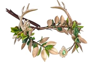 MOSTORY Woodland Fairy Antler Crown - Forest Elf Crown Flower Deer Horns Circlet for Women Renaissance Cosplay Renfaire Costume Photo Shoot