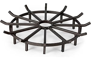 TITAN GREAT OUTDOORS Ash & Ember 32" Wagon Wheel Fire Grate, High-Efficiency Smoke-Free Fireplace Log Grate, Decorative Wood Burning Lifted Grate Pit, Sandblasted Steel with Light Oil Coating
