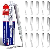 Pack of 15 Surgical Blades #14R with Stainless Steel Scalpel Handle - High Carbon Steel Sterile Dermaplane Blades, Dermaplaning Tool for Face, Podiatry, Crafts
