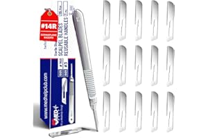MEDHELP Pack of 15 Surgical Blades #14R with Stainless Steel Scalpel Handle - High Carbon Steel Sterile Dermaplane Blades, Dermaplaning Tool for Face, Podiatry, Crafts