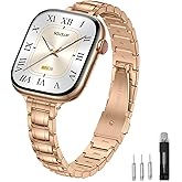 SOLOLUP Slim Metal Band Compatible With Apple Watch Bands for Women SE 3/2/1 40mm 41mm 38mm 42mm,Thin Dressy Stainless Steel Chains Strap for iWatch Band Series 11 10 9 8 7 6 5 4 3,Rose Gold