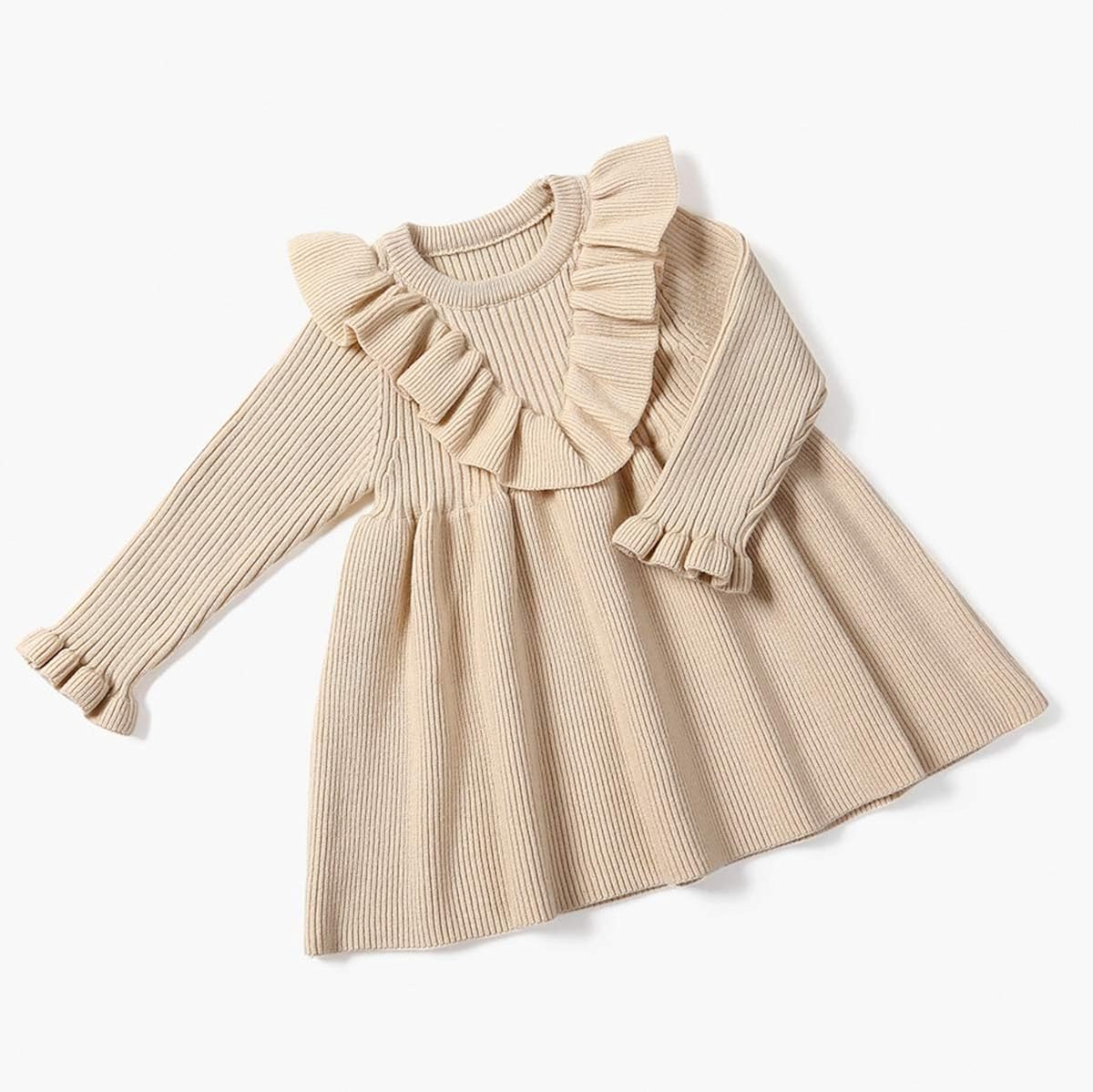 Baby Girls Fomoyuu Toddler Winter Dress Ruffle Skirt Long Sleeve One Piece Outfit Romper Clothes Baby