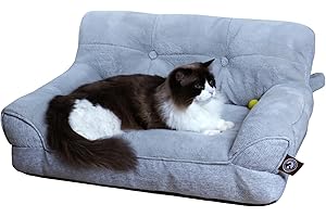 FORMYCATIE Pet Couch Bed, Washable Cat Beds for Medium Small Dogs & Cats up to 25 lbs, Soft Calming Cat Sofa Beds for Indoor Cats Anti-Slip Bottom，Fluffy Cat Couch (Grey)