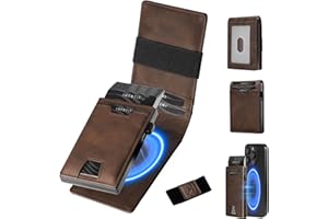 iwantit 3 in 1 MagSafe Wallet: Slim Bifold Money Clip - Smart Pop up Card Holder - Cash Strap, Mens Minimalist Magnetic Wallet, Apple Wallet for iPhone, ID Window, Premium Leather, RFID Blocking