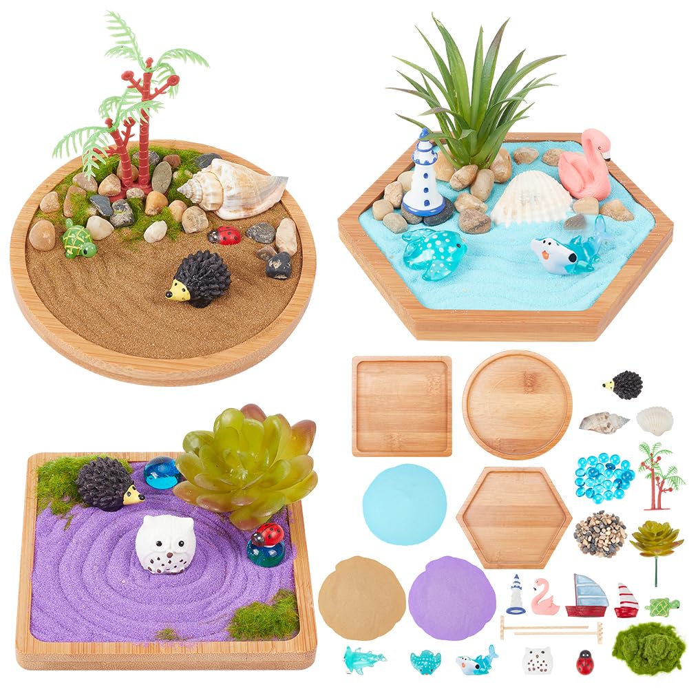 WEBEEDY Miniature Zen Garden Kit Miniature Ocean Beach Sandbox Decorations Mini Zen Garden Accessories for Home Office Desktop Decor, 10/10.5/11cm