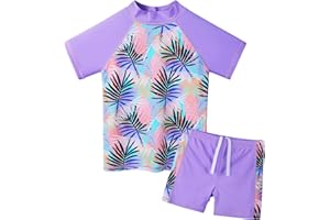 BAOHULU Girls Two Piece Swimsuit Floral UPF 50+ Rash Guard Set Kids Beach Swimwear