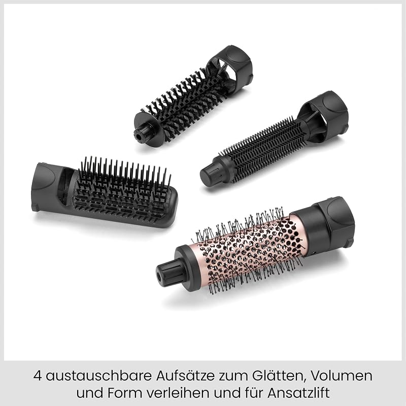 Smooth Finish 1200 – 4‑in‑1 Warmluftbürste zum Trocknen, Formen, Glätten & Volumenstyling, Ionen‑ & Keramiktechnologie, 4 Aufsätze, 1200W, Schwarz/Pink, AS122E