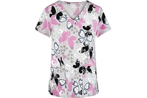 OIOLOYJM Scrubs for Women Set Nurse Gifts Printed Scrub Tops Women V Neck Short Sleeve Nursing Tops with Pockets