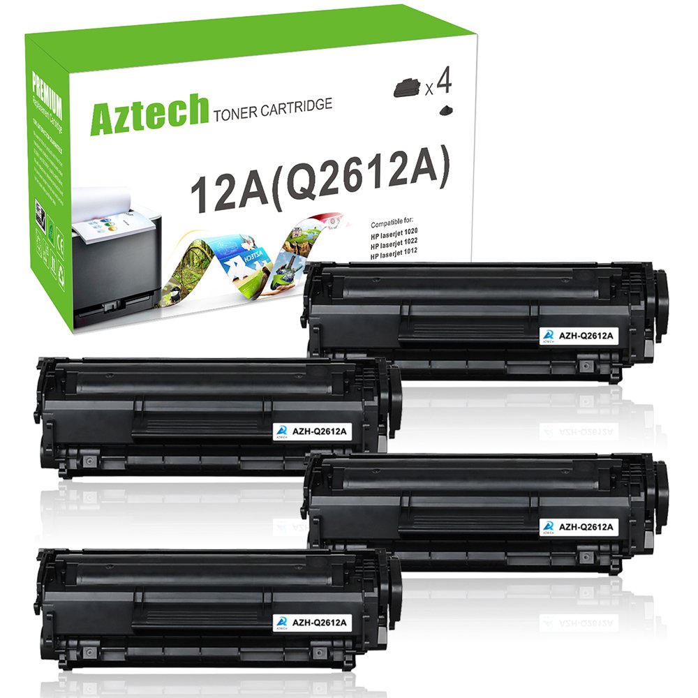 Amazon.com: Aztech 4 Pack Replaces 12A Q2612A Black Toner Cartridges For  LaserJet 1018 1020 1022 3015 1012 1022: Office Products
