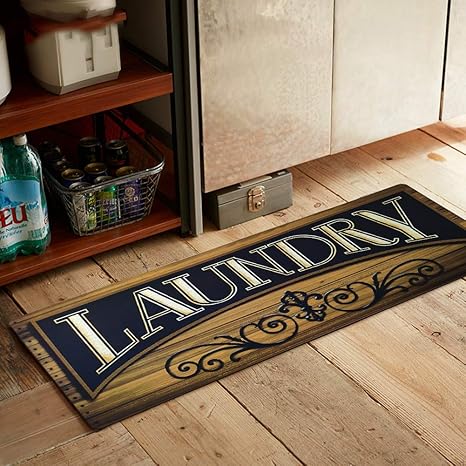 Satbuy Laundry Room Decor Vintage Floor Mat For Washroom Mudroom Farmhouse Wood Print Waterproof Laundry Room Rug Entry Rug