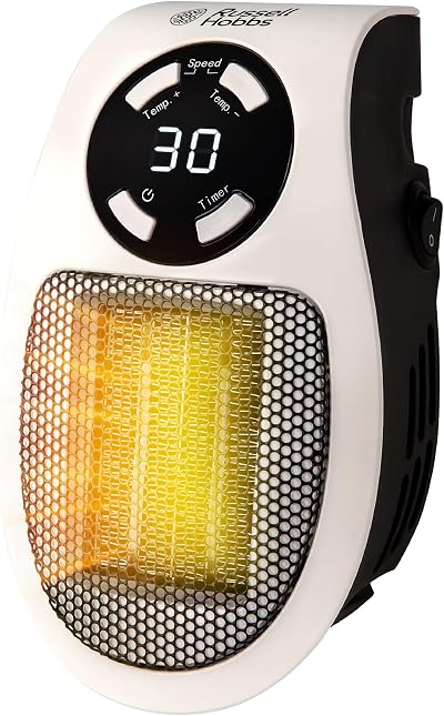 Russell Hobbs RHPH2001 500W Ceramic Plug Heater with Thermostat, Timer