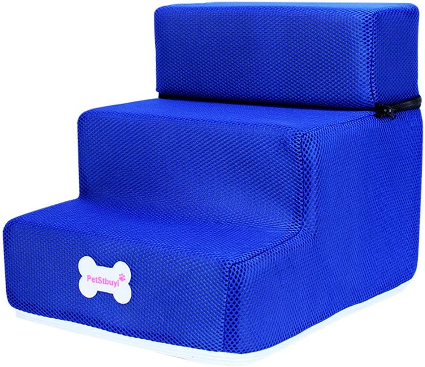 Ashui Pet Stairs 3 Steps Dog Stairs Mesh Foldable Washable Anti Slip Bottom Pet Bed Ladder Detachable Removable Dog Steps for Dogs