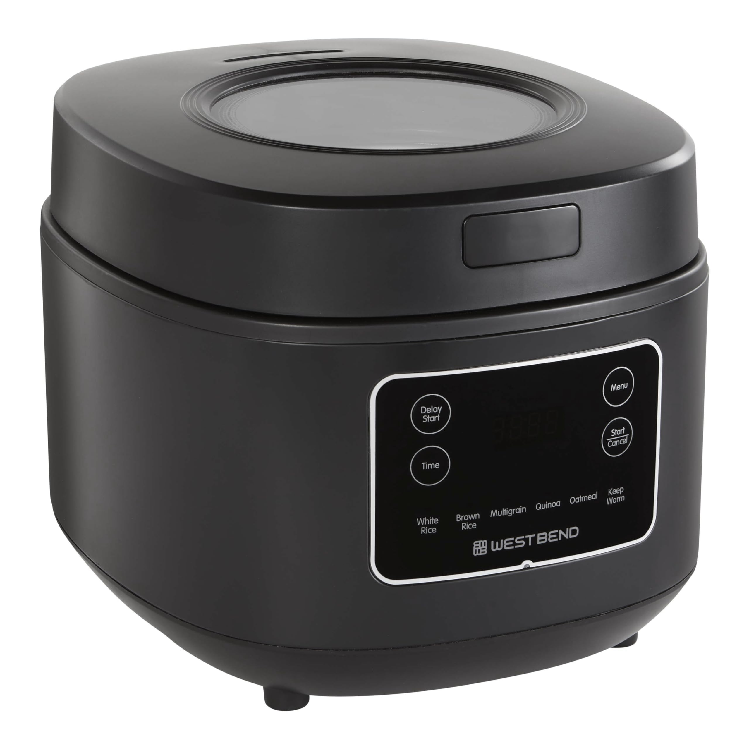 Photo 1 of West Bend Programmable Rice & Grain Cooker with 7 Preset Functions, Includes Delay Start and Keep Warm, Features Easy View Window & Steam Basket, 12 Cups Cooked (6 Uncooked), Black