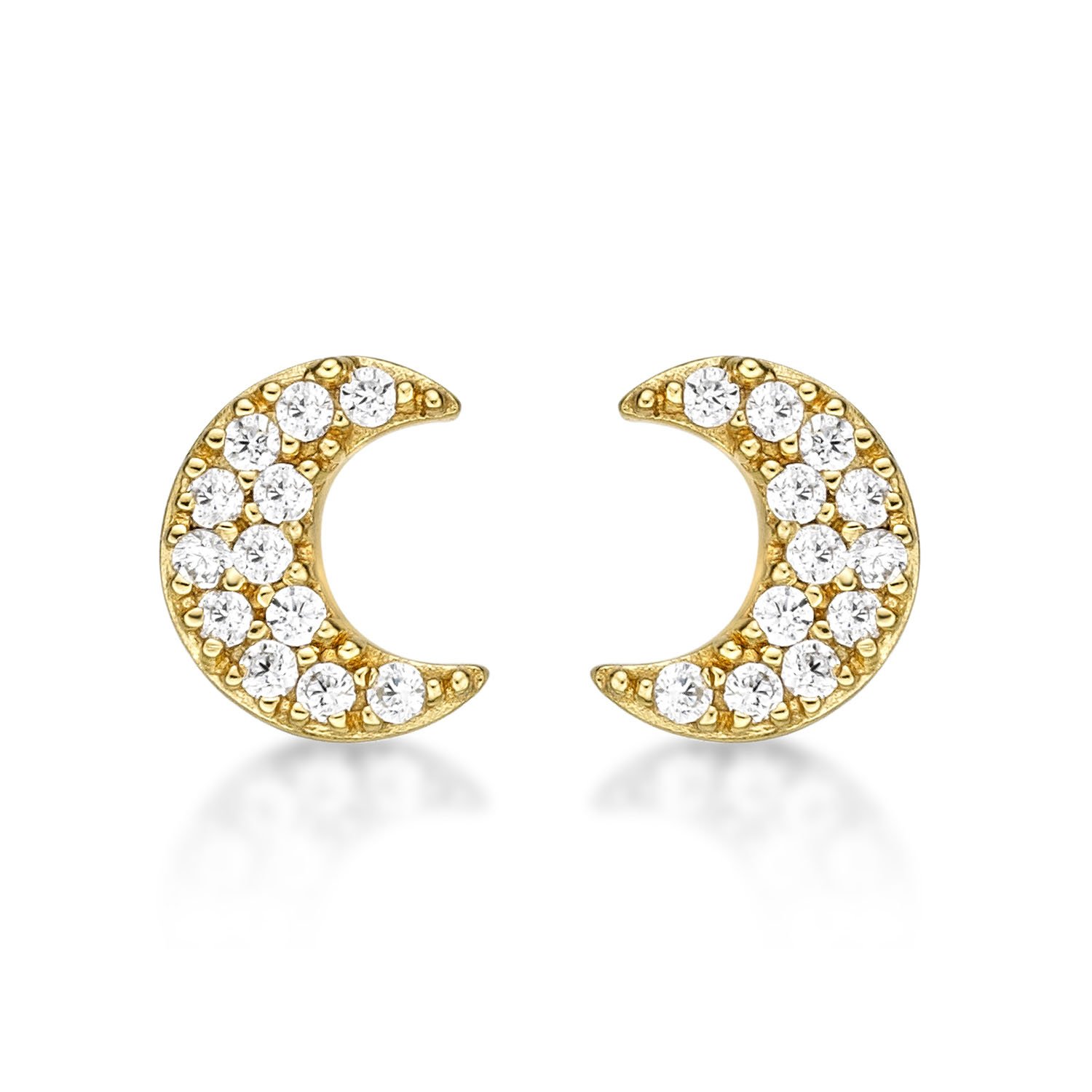 Diamond Treats Gold Moon Crescent Earrings in 925 Sterling Silver plated with 18K Yellow Gold, Simple Gold Half Moon Stud Earrings for Women and Young Girls, Cute Gold Stud Earrings for Her