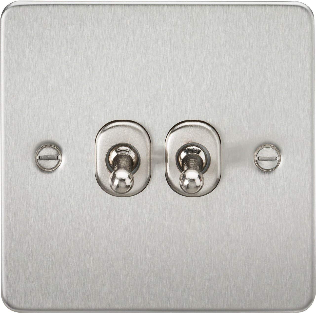 Knightsbridge FP2TOGBC 10 A 2G 2-Way Toggle Switch with Flat Plate, Brushed Chrome