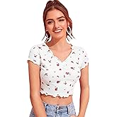 SweatyRocks Women's Basic Crop Top Short Sleeve Round Neck Tee T-Shirt