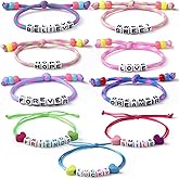 9pcs Friendship Bracelets for Girls Kids Jewelry Women Motivational Wristband, Rainbow Letter Adjustable Woven Toddlers Bracelets Bulk Dress Pretend Play Toy Bag Princess Birthday Party Favors