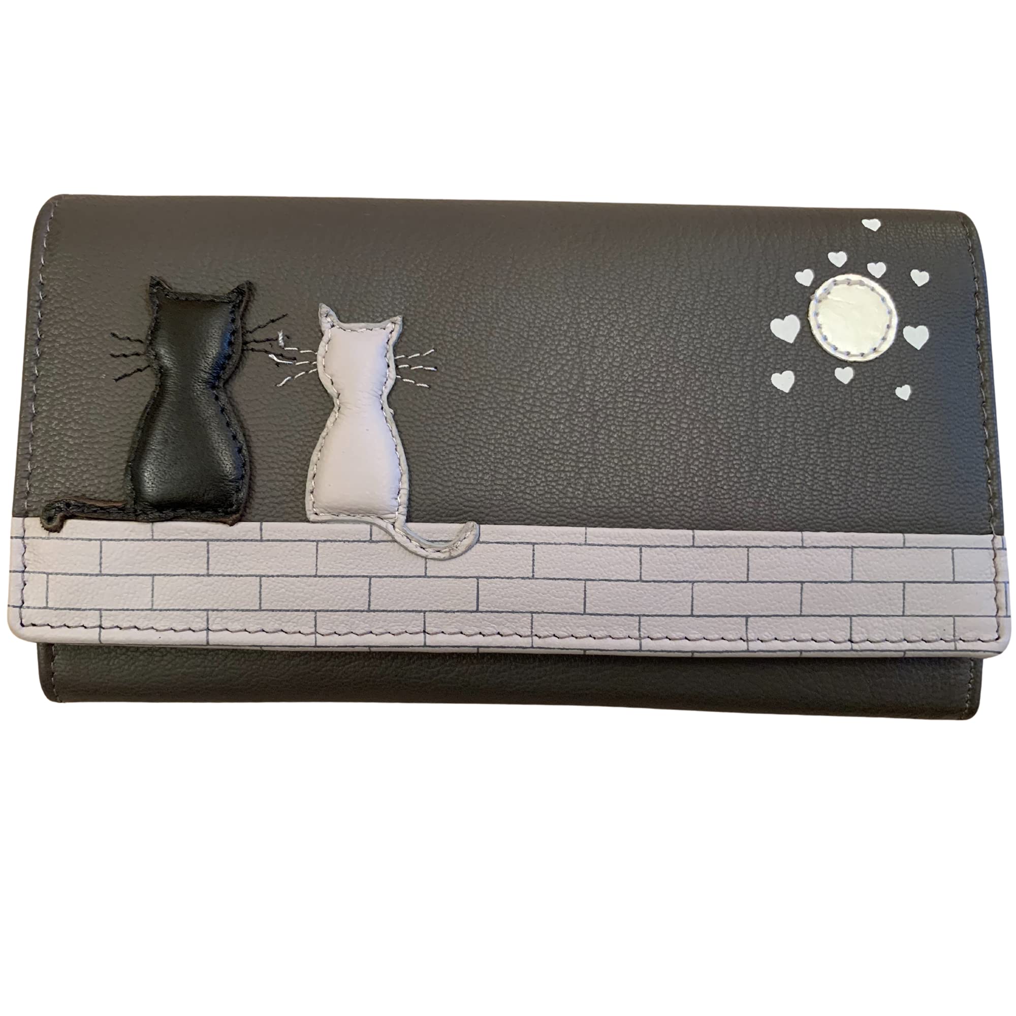 Mala Leather Midnight Cats' Black & Grey Cat Matinee Purse 3536 (Grey)