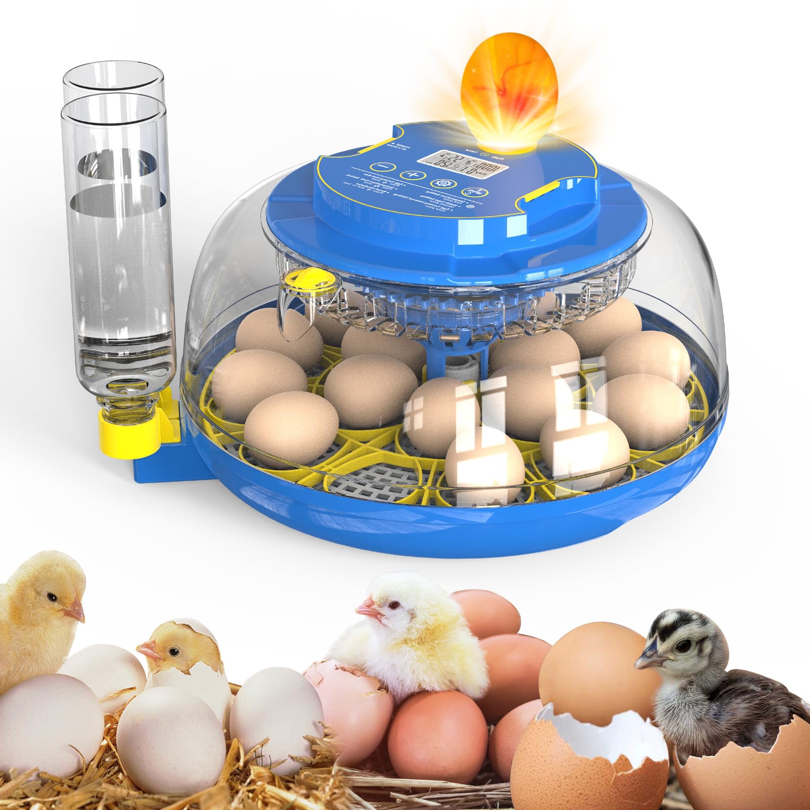 Photo 1 of 18-Egg 360° Panoramic Egg Incubator with Automatic Egg Turning and Humidity Control- Perfect for Hatching Chickens, Ducks, Quail & Other Birds (Blue)