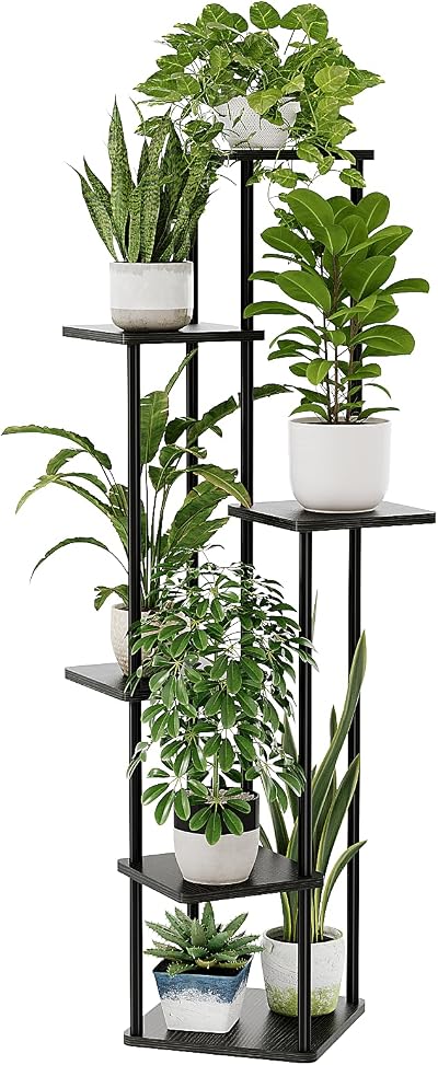 Bamworld 6 Tier Plant Stand Indoor Tall Metal Plant Shelf Black