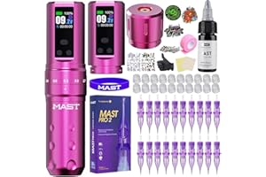 Mast Fold2 Pro Tattoo Kit, Cordless Complete Tattoo Gun Machine Kit, 2 Batteries 2000mAh Power Supply for Long Time, Needles 