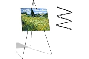 Mutualsign Easel Stand 63" Folding Easels for Display, Portable Floor Standing Tripod Black Easel, Welcome Sign Stand for Wedding, Painting, Arts & Crafts (with Clips)