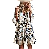 Opemiby Summer Dresses for Women 2026 Flowy Ruffle 3/4 Sleeve V Neck Tiered Casual Babydoll Boho Beach Mini Dress