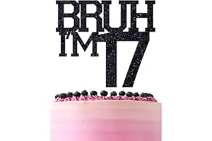 ZACHAKO Black Glitter Bruh I'm 17 Cake Topper, Happy 17th Birthday/Bro I'm 17/It's My 17th Birthday, Funny 17th Birthday Party Decorations Supplies
