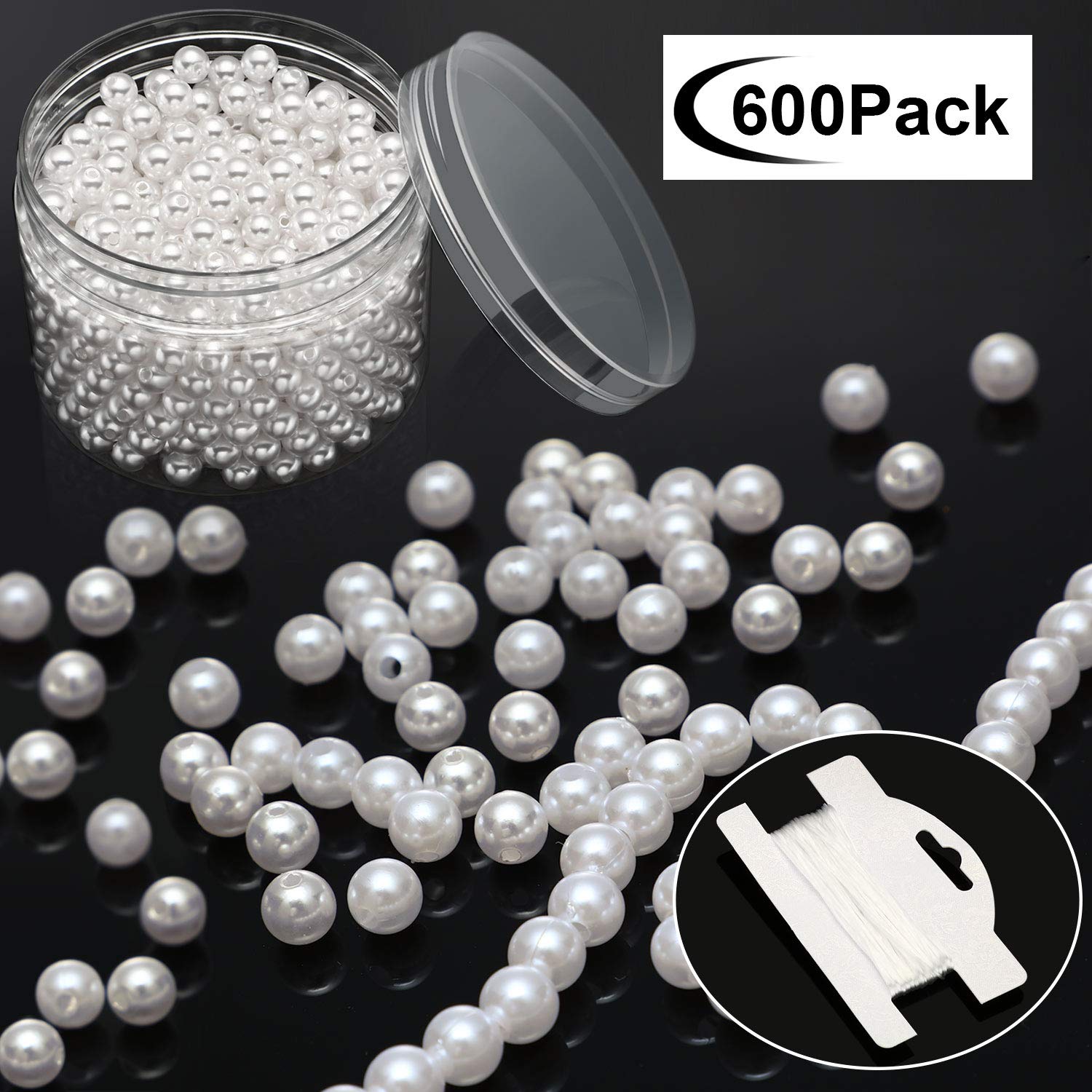 600 Pieces Art Faux Pearls 8 mm Pearl Beads with Holes