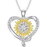 NFYBD Sunflower/Rose Moissanite Heart Necklace for Women,Flower Moissanite 925 Sterling Silver Pendant Necklaces Jewelry Gifts for Her Wife Mom Mother's Day Christmas Birthday Anniversary