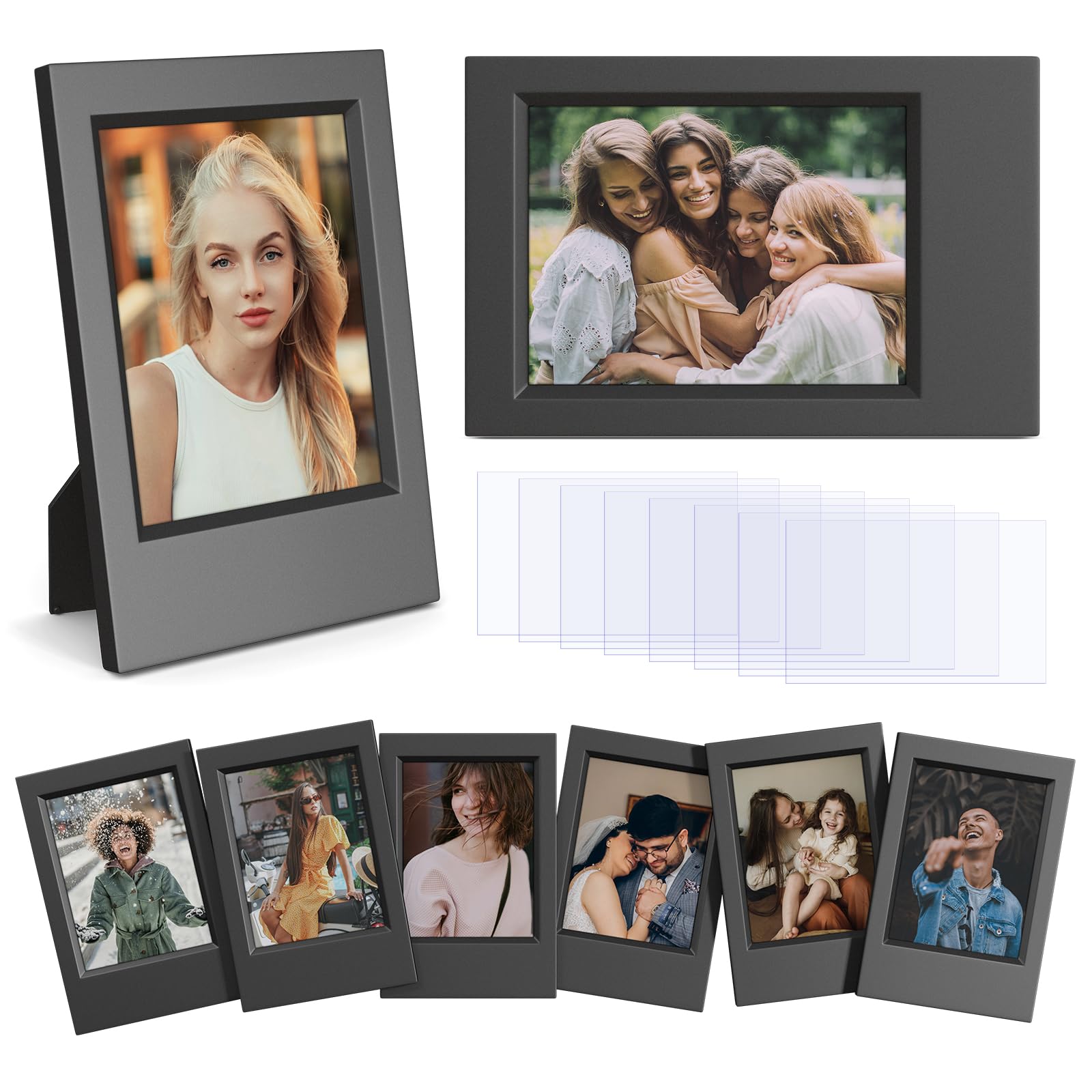 HIYQIN 2x3 Picture Frames - Pack of 8 Mini Photo Frames Compatible with Fujifilm Instax Mini 13 41 12 11 9 8 99 50 40 90 EVO LiPlay/LiPlay+, 2x3 inch Instant Film Camera Photo Holder - Black — image 1