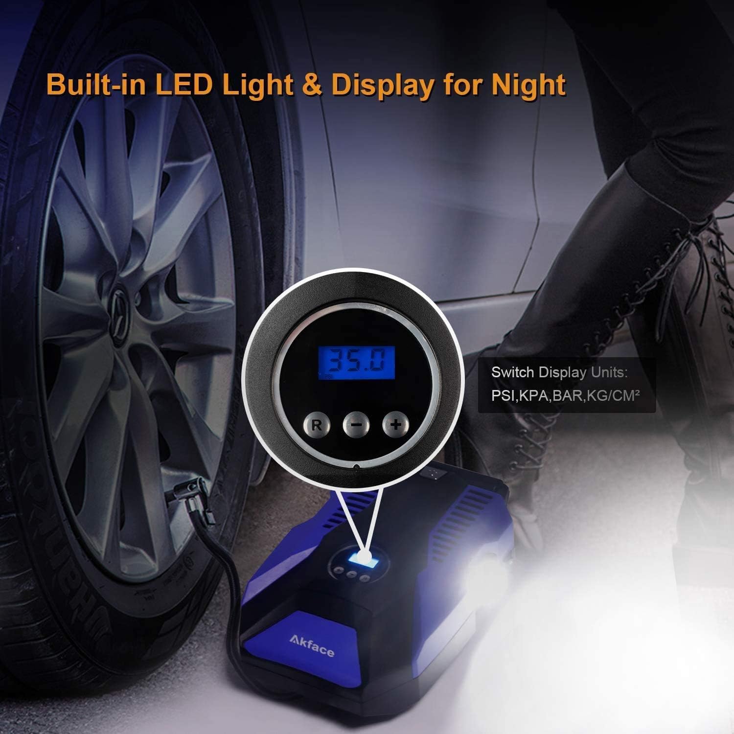 Akface Tire Inflator Portable Air Compressor, DC 12V Digital Air Pump for Car Tires, Bicycles and Other Inflatables, Auto Shut Off Feature: Home Improvement