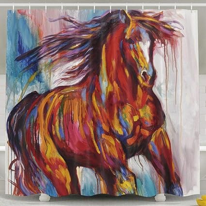Jianyue Abstract Watercolor Horse Shower Curtain Bath Curtains