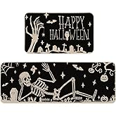 Moutina Spooky Skeleton Happy Halloween Decorative Kitchen Rugs Set of 2, Gothic Holiday Party Home Decor Low-Profile Kitchen Mats for Floor - 17x29 and 17x47 Inch