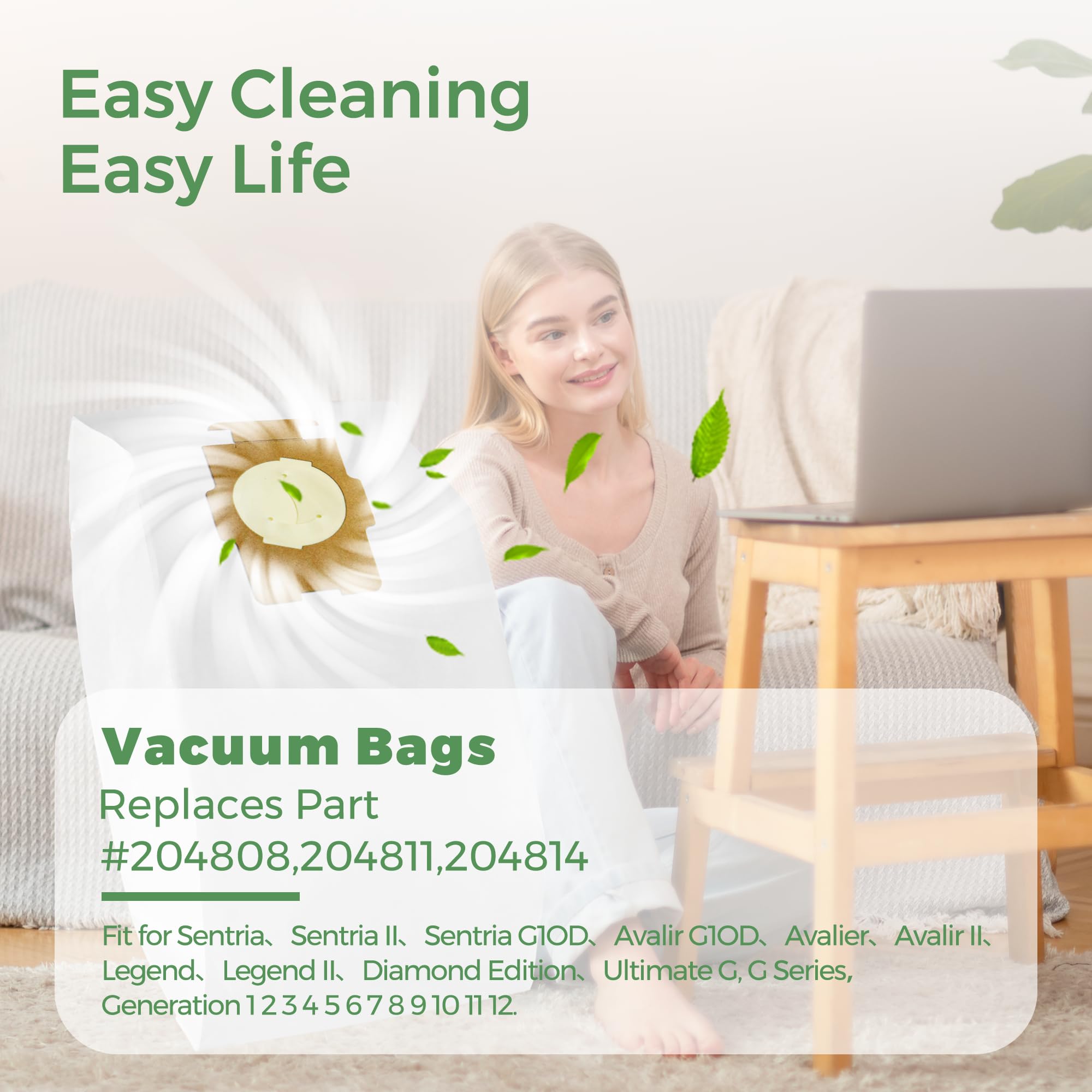 12 Pack Vacuum Bags [Model 204814] Compatible with Kirby Sentria/Avalir/Ultimate G Series | Replaces F-Style & Twist-Style 204811 205811 204808 | Replacement Parts by Improvedhand