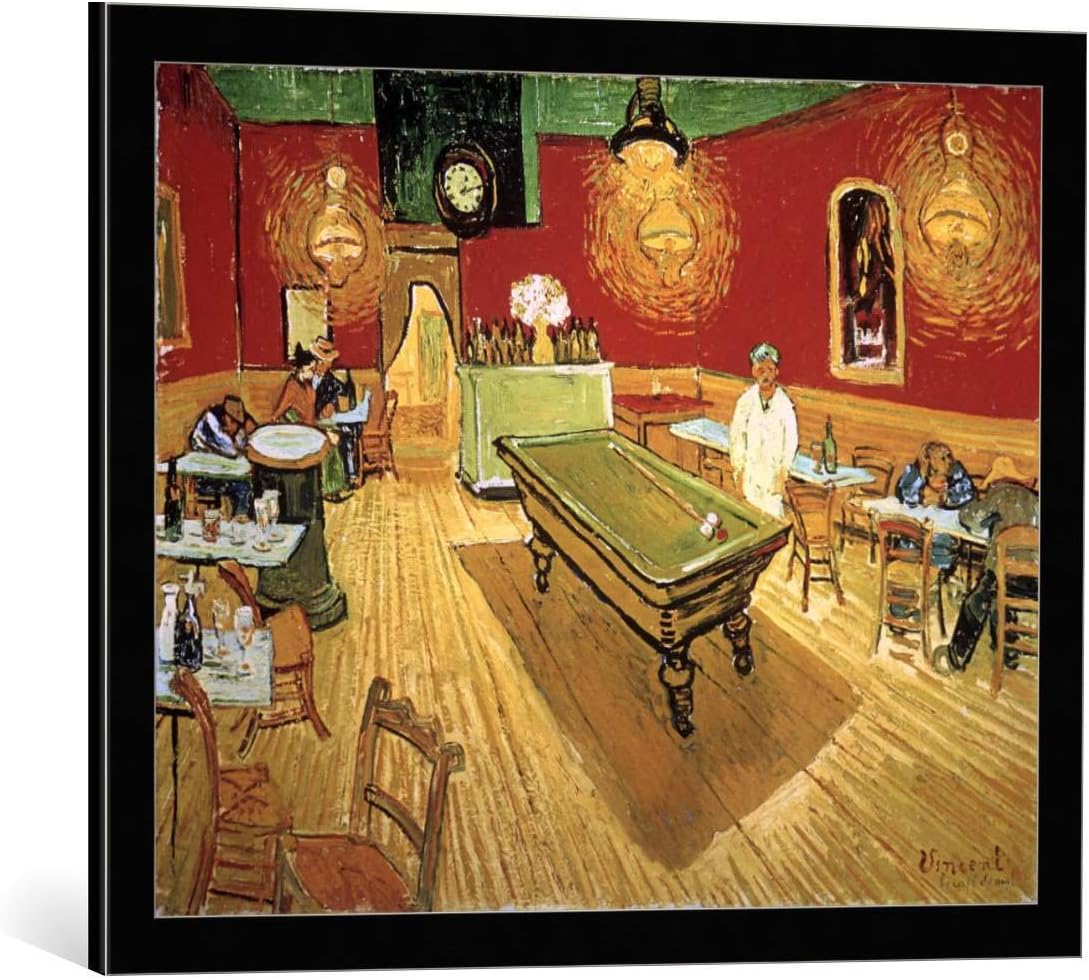kunst für alle Framed Art Print: Vincent Van Gogh The Night Café on Place Lamartine in Arles - Decorative Fine Art Poster, Picture with Frame, 27.6x21.7 inch / 70x55 cm, Black/Edge Grey