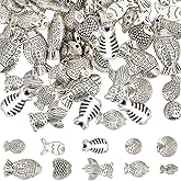 SUNNYCLUE 100Pcs Fish Beads Bulk Fishes Spacer Beads Tibetan Antique Silver Alloy Ocean Animal Loose European Vintage Bead for DIY Earring Necklace Bracelet Jewelry Making Findings Accessories