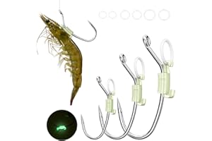 KANAMA Luminous Live Shrimp Hooks - High Carbon Steel Fishing Hooks Saltwater Corrosion Resistant Barbed Strong Hooks Freshwater Shrimp Walker, Ideal for Bass, Groupers, Pike, Catfish & More