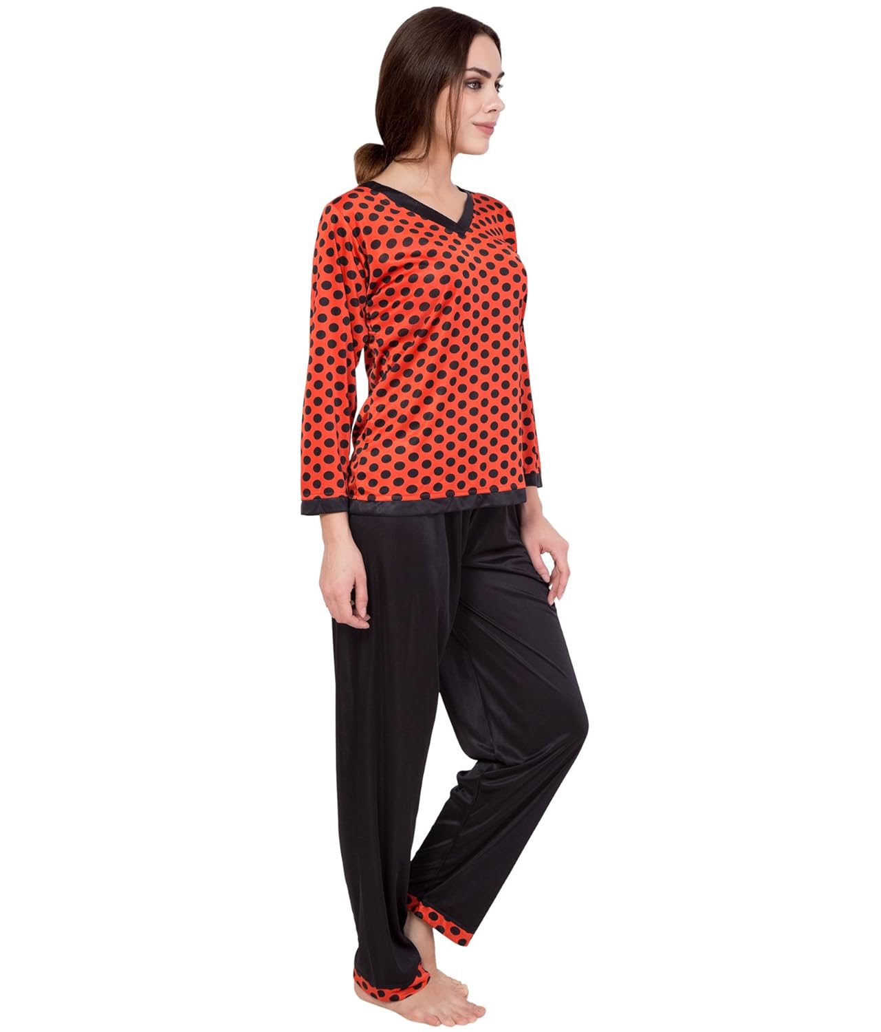 american-elm women's night dress- red top and black lower