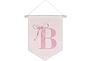foedor initial Personalized Preppy Canvas Hanging Pennant Flag Banner, Coquette Pink Bow Teen Girl Gifts,Trendy Cute Monogrammed Gifts Wall Decor for Women Teen Girl Nursery bedroom(B)