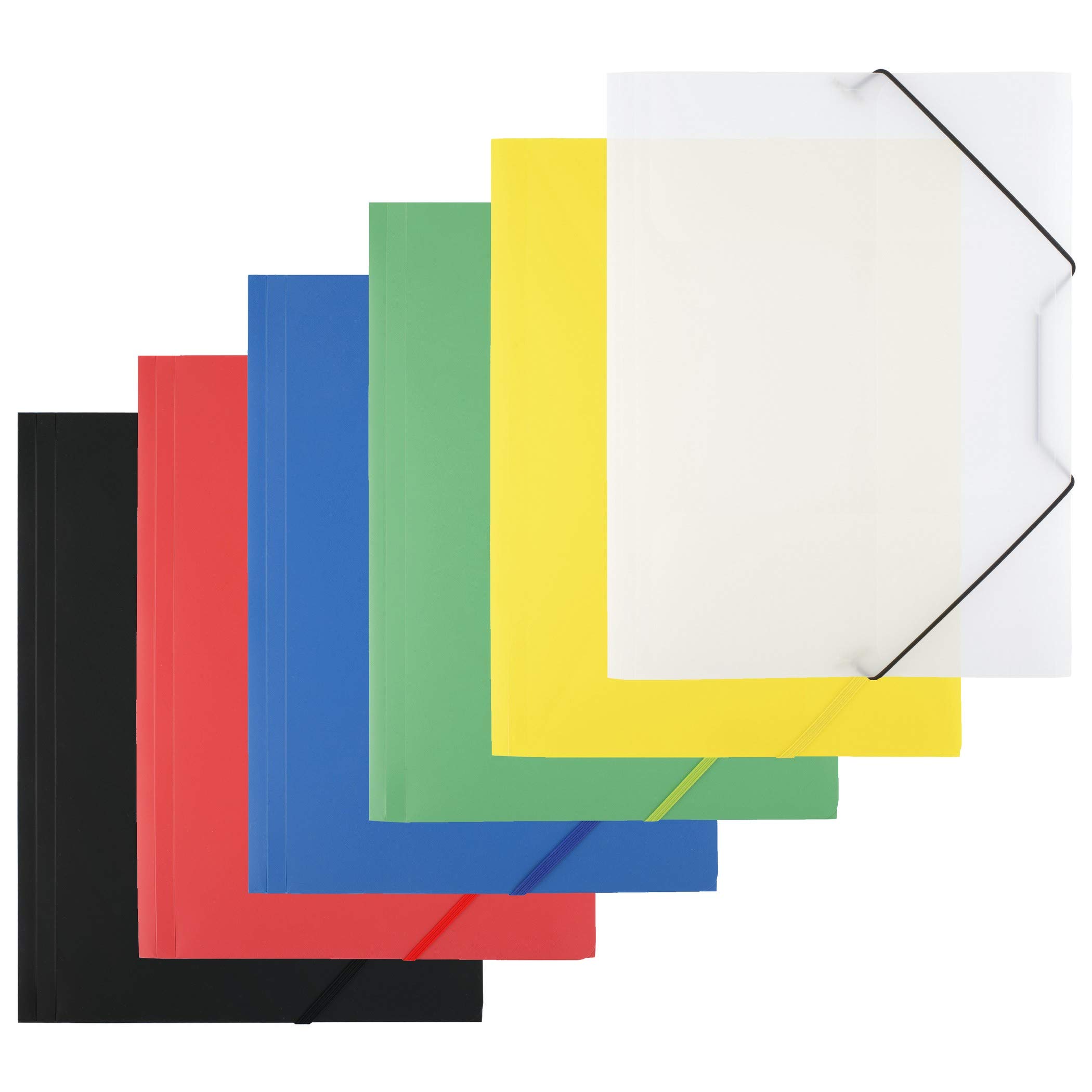 D.RECT | Elasticated Folder | Folders for Paperwork | Folders with Elastic Band | Document Organiser | Folder for School - Office - Home | Pack of 6 Pieces (6 x 1) | Size: A4 | PP | Polypropylene