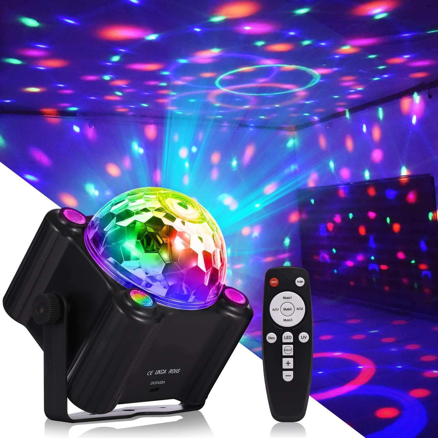 Photo 1 of ***missing remote***YINPKTEO Party Lights Disco Ball Light,Dj Disco Light Sound Activated LED Light 6 Colors for Home Room Dance Parties Birthday Karaoke Halloween Christmas Wedding Show Club Decorations