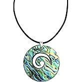 Swimmi Handcrafted Spiral Wave Paua Abalone Necklace, Natural Paua Abalone Necklaces for Women Men, Handmade Rainbow Beads Cords Seashell Necklace Jewelry CA430/CA488