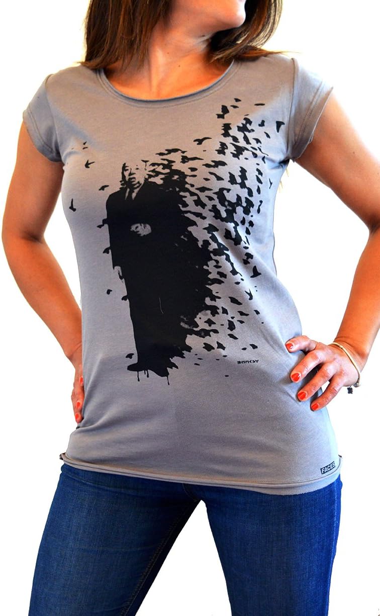 Faces | Banksy & The Birds | Women's Organic T-Shirt Hand Printed in Italy