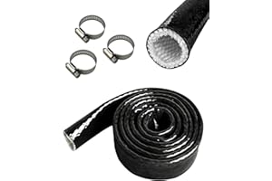 YAMAKATO 1/2" ID Heat Shielded Fire Thermo Armor Fire Sleeve Silicone Coated Fiberglass Heat Protection w/ 3 Clamps for Automotive Hose Lines & Electrical Wiring (Black, 5FT