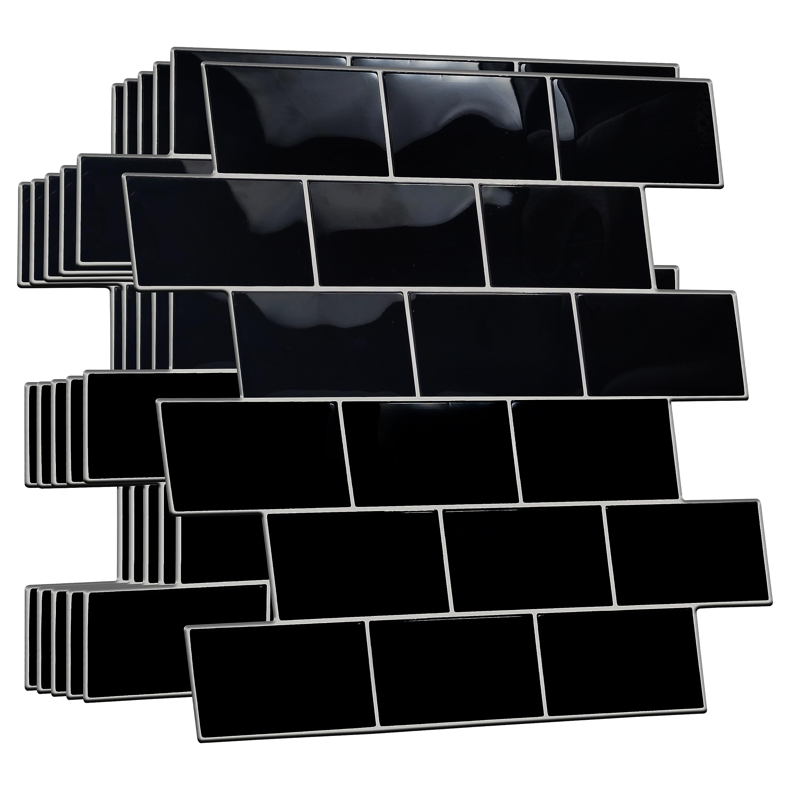 WALPLUS Upgrade Thicker 3D Tile Stickers Peel and Stick Backsplash Splashback Decals Tile Transfer for Kitchen Bathroom Living Room Stick on Tile Waterproof Black Metro Subway 20pcs 15.4x30.5cm