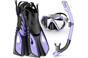 WONDSY Mask Fin Snorkel Set, Snorkeling Gear for Adults with Panoramic View Mask, Dry Top Snorkel, Adjustable Swim Fins and Travel Bag, Man Woman Snorkel Gear for Swimming Snorkeling Diving