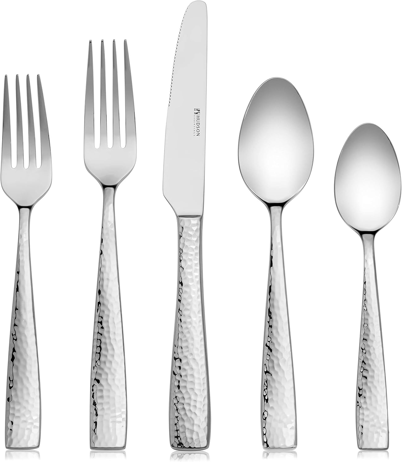 Hudson Essentials 20-Piece Hammered 18/10 Stainless Steel Flatware Silverware Set, Service for 4 (20-Piece Set)