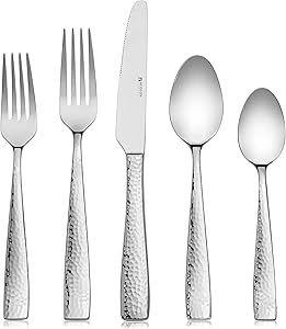 Hudson Essentials 20-Piece Hammered 18/10 Stainless Steel Flatware Silverware Set, Service for 4 (20-Piece Set)