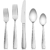 Hudson Essentials 40-Piece Hammered Silverware Set, 18/10 Stainless Steel | Flatware service for 8, heavy-weight feel, mirror-polished finish, dishwasher safe, cutlery for casual and fine dining